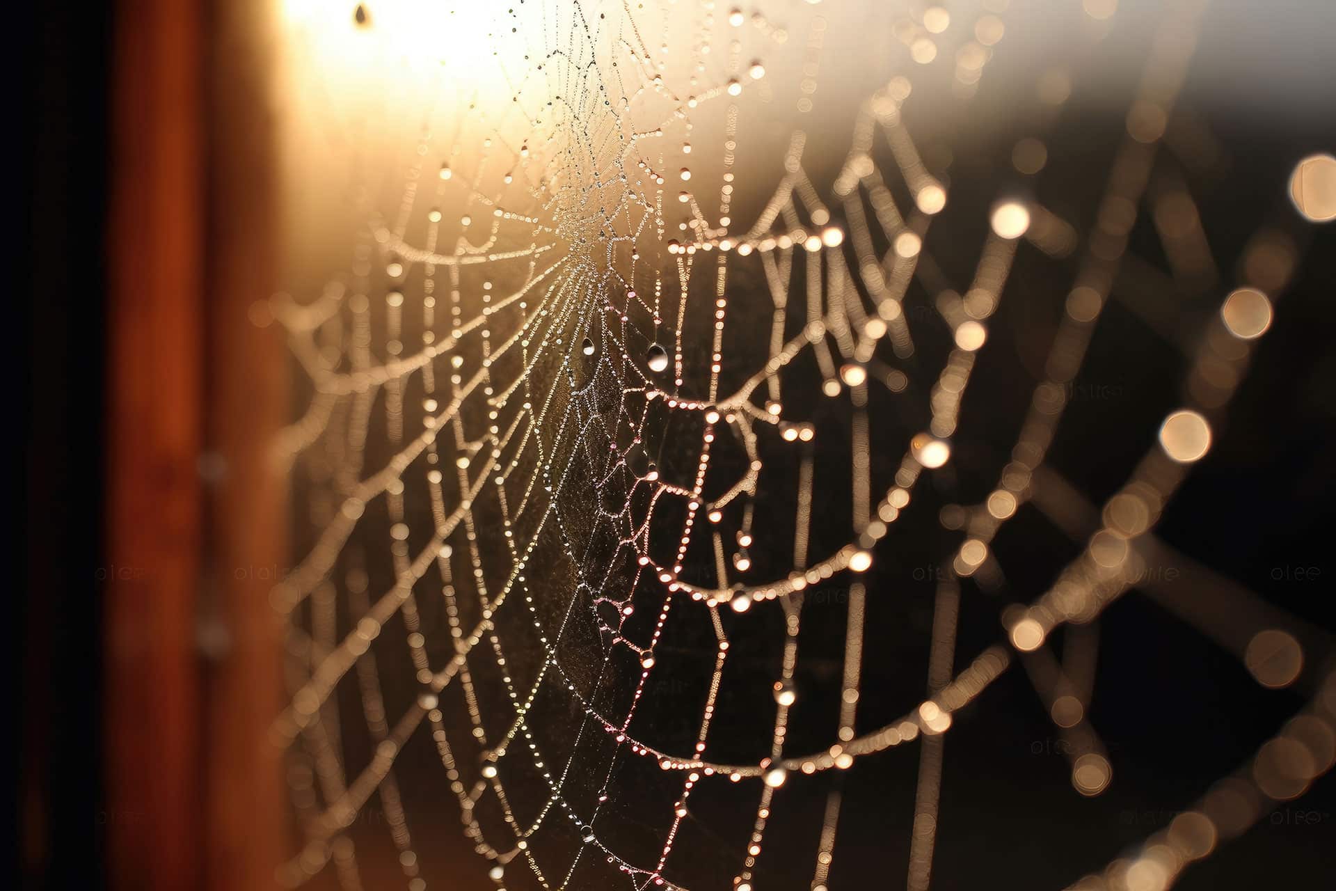 Abbildung: Spinnennetz mit Tau
